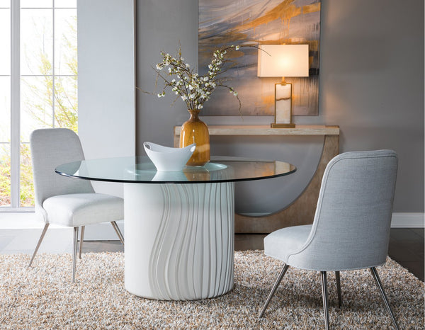 Lexington Artistica Home Volante Round Dining Table - Exquisite Cast Drum Base With Sculpted Curves And Elegant Glass Top Ivory Wood 2315-870-60c