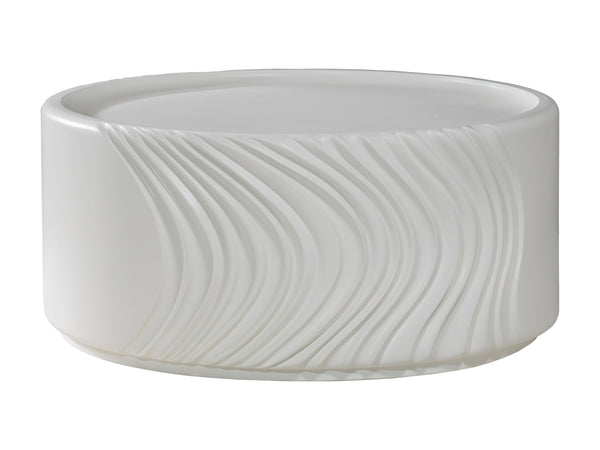 Lexington Artistica Home Volante Stunning Round Drum Cocktail Table With Unique Sculpted Base And Elegant Ivory Finish Ivory Wood 2315-943