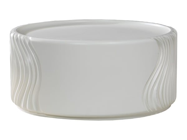 Lexington Artistica Home Volante Stunning Round Drum Cocktail Table With Unique Sculpted Base And Elegant Ivory Finish Ivory Wood 2315-943