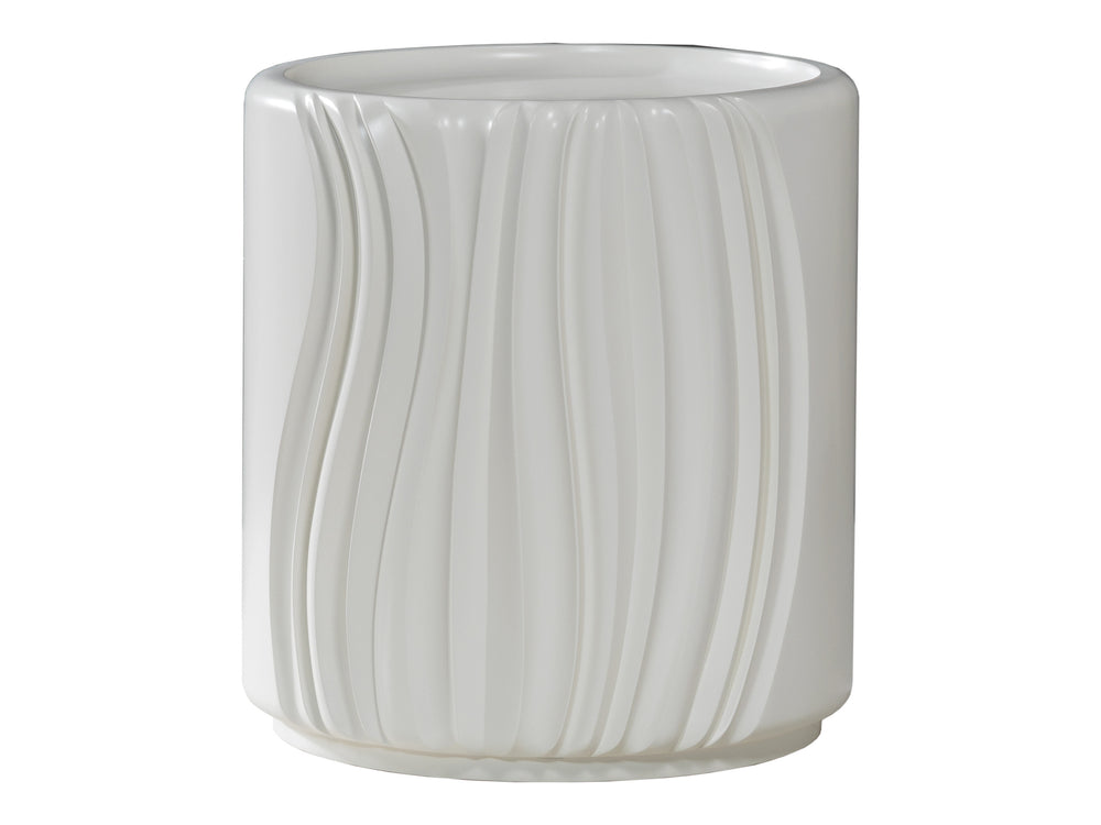 Lexington Artistica Home Volante Stunning Round Drum End Table In Soft White - Unique Sculpted Design For Every Room Ivory Wood 2315-953