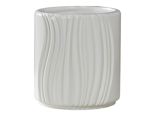 Lexington Artistica Home Volante Stunning Round Drum End Table In Soft White - Unique Sculpted Design For Every Room Ivory Wood 2315-953