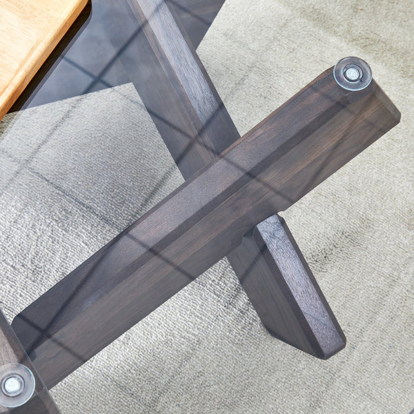 English Elm Round glass coffee table with tempered clear top, walnut MDF legs, adjustable anti-slip feet, modern centerpiece W1151P230572