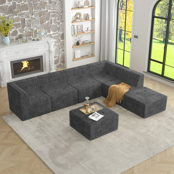 English Elm L Shape Modular Sectional Sofa - Versatile Compressed Design, Stylish Grey Corduroy Couch For Comfort W487S00269