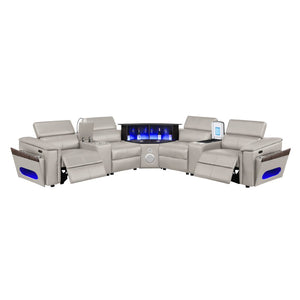 English Elm Nova Tech Sectional with Led Bar Bluetooth Speakers Power Recliners and Freezer Console Gray B009S02168