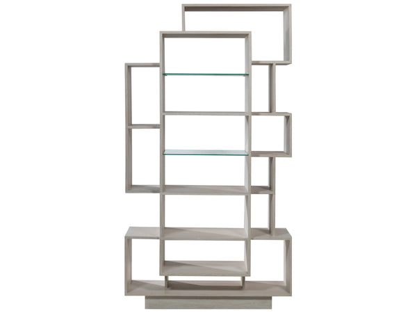 Lexington Artistica Home Prospero Modern Asymmetrical Bookcase With Stylish Breakfront Design And Elegant Misty White Finish Antique Aged White Wood 2316-991