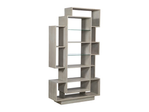 Lexington Artistica Home Prospero Modern Asymmetrical Bookcase With Stylish Breakfront Design And Elegant Misty White Finish Antique Aged White Wood 2316-991