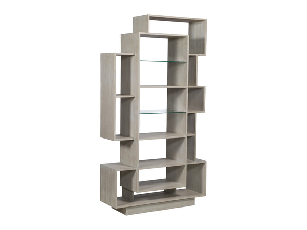 Lexington Artistica Home Prospero Modern Asymmetrical Bookcase With Stylish Breakfront Design And Elegant Misty White Finish Antique Aged White Wood 2316-991