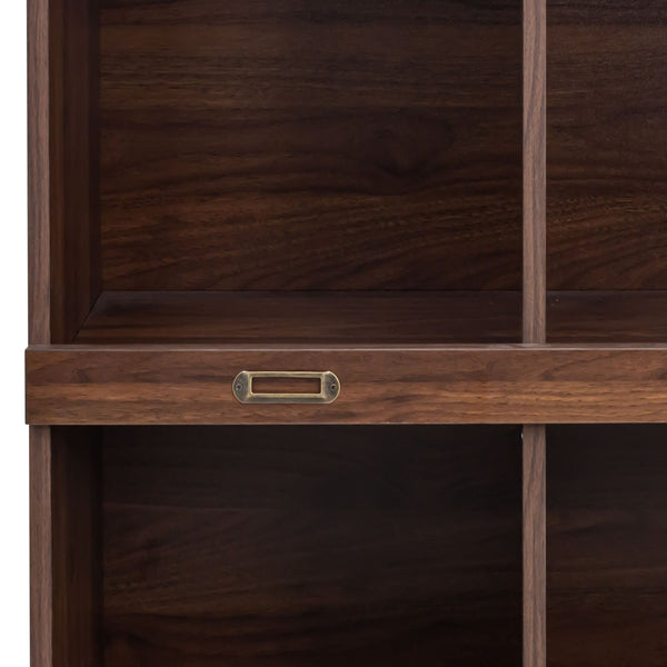 English Elm 10-shelf Walnut Bookcase with 10 Cubby Storage, Label Slots, Top Display Shelf, Durable Melamine Finish W331P236404