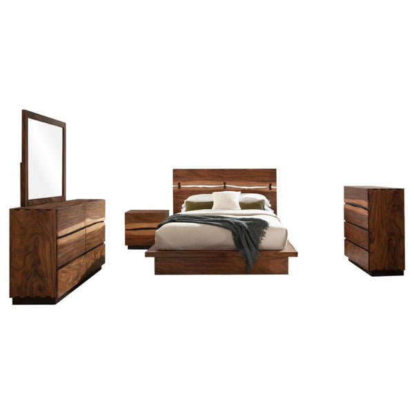 English Elm Beverly Queen Bedroom Set with Live Edge Headboard Walnut Veneer Floating Base B062S01710