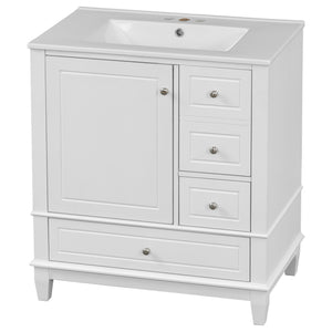 English Elm Christopher Knight Home® - 30" Freestanding Bathroom Vanity with Ceramic Sink, Soft-Close Door, Gold Knobs & 3 Drawers, Durable Painted Finish White N759P225994K