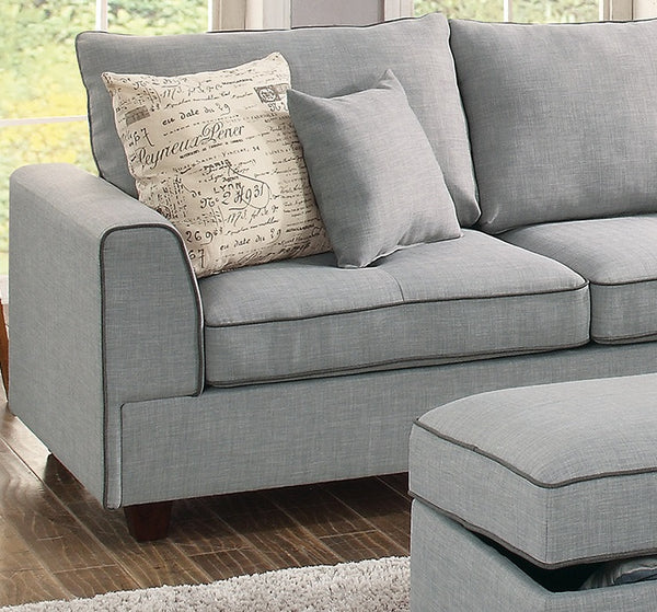 English Elm Beautiful 3-pcs Sectional Sofa with Reversible Chaise and Storage Ottoman Plush Summer Hues Comfort LIGHT GREY 76 L x 35 W x 16 H B011S01055