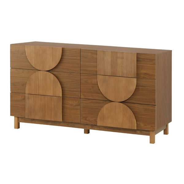 English Elm Modern Fluted 6 Drawer Dresser with Solid Wood Legs Japandi Chest for Bedroom Brown N739S0000013N