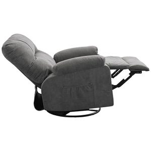 English Elm Recliner Grey 360° Swivel Rocking Lounge Chair with Thick Cushions, Arm Pockets & 330lb Metal Frame W1521P265833