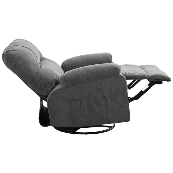 English Elm Recliner Grey 360° Swivel Rocking Lounge Chair with Thick Cushions, Arm Pockets & 330lb Metal Frame W1521P265833