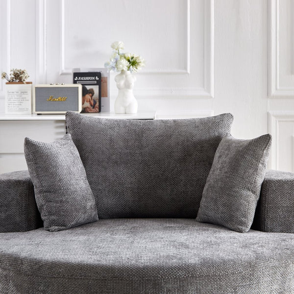 English Elm 55''L Chenille Foam Single Swivel Chair with Plush Backrest Pillow, 360° Smooth Recline for Living Room Lounge Comfort Grey W834S00352