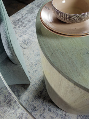 Lexington Artistica Home Cassio Round Dining Table - Stunning White Travertine Base With Glass Top, Perfect For Elegant Spaces Creamy White Wood 2317-870-56c