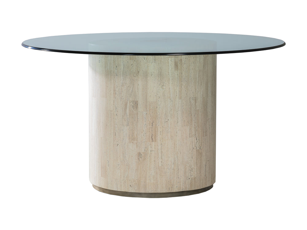 Lexington Artistica Home Cassio Round Dining Table - Stunning White Travertine Base With Glass Top, Perfect For Elegant Spaces Creamy White Wood 2317-870-56c