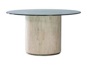 Lexington Artistica Home Cassio Round Dining Table - Stunning White Travertine Base With Glass Top, Perfect For Elegant Spaces Creamy White Wood 2317-870-56c