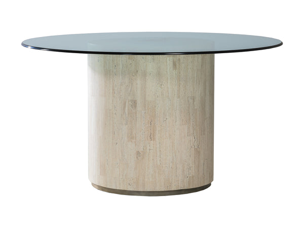 Lexington Artistica Home Cassio Round Dining Table - Stunning White Travertine Base With Glass Top, Perfect For Elegant Spaces Creamy White Wood 2317-870-56c