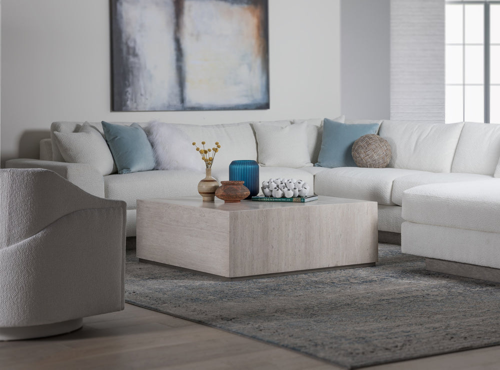 Lexington Cassio Square Travertine Top Coffee Table with Silver Iron Plinth for Modern Living 2317-947