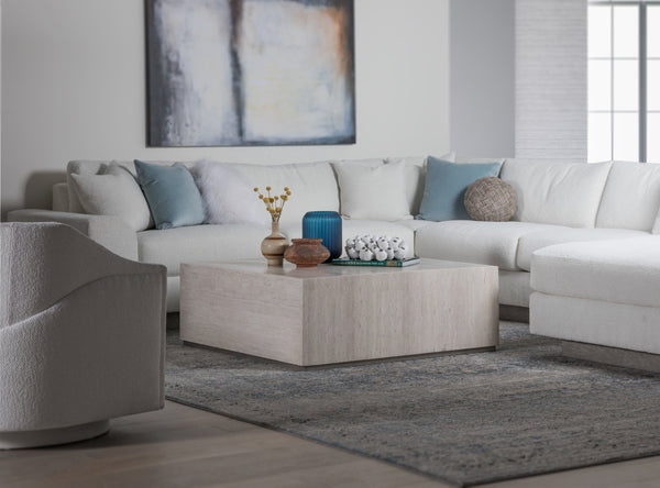 Lexington Cassio Square Travertine Top Coffee Table with Silver Iron Plinth for Modern Living 2317-947