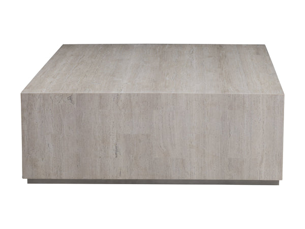 Lexington Cassio Square Travertine Top Coffee Table with Silver Iron Plinth for Modern Living 2317-947