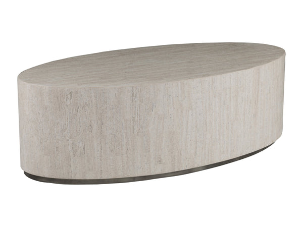 Lexington Cassio Oval Travertine Top Coffee Table with Iron Plinth for Modern Living Rooms 2317-949