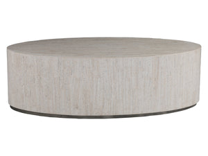 Lexington Cassio Oval Travertine Top Coffee Table with Iron Plinth for Modern Living Rooms 2317-949