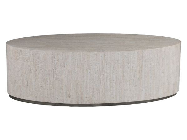 Lexington Cassio Oval Travertine Top Coffee Table with Iron Plinth for Modern Living Rooms 2317-949