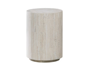 Lexington Artistica Home Cassio Contemporary Drum Spot Table With Unique White Vein Travertine And Silver Iron Finish Creamy White Wood 2317-950