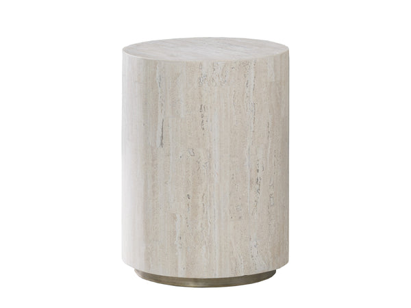 Lexington Artistica Home Cassio Contemporary Drum Spot Table With Unique White Vein Travertine And Silver Iron Finish Creamy White Wood 2317-950