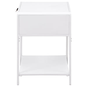 English Elm Duncan White 1-Drawer Nightstand with Radio Weave Cane Front, Black Steel Frame & Laminate Top B062P299872
