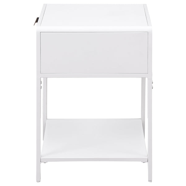 English Elm Duncan White 1-Drawer Nightstand with Radio Weave Cane Front, Black Steel Frame & Laminate Top B062P299872