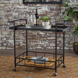 Christopher Knight Home® Selby Outdoor Industrial Black Powder Coated Iron Bar Cart with Tempered Glass Shelves