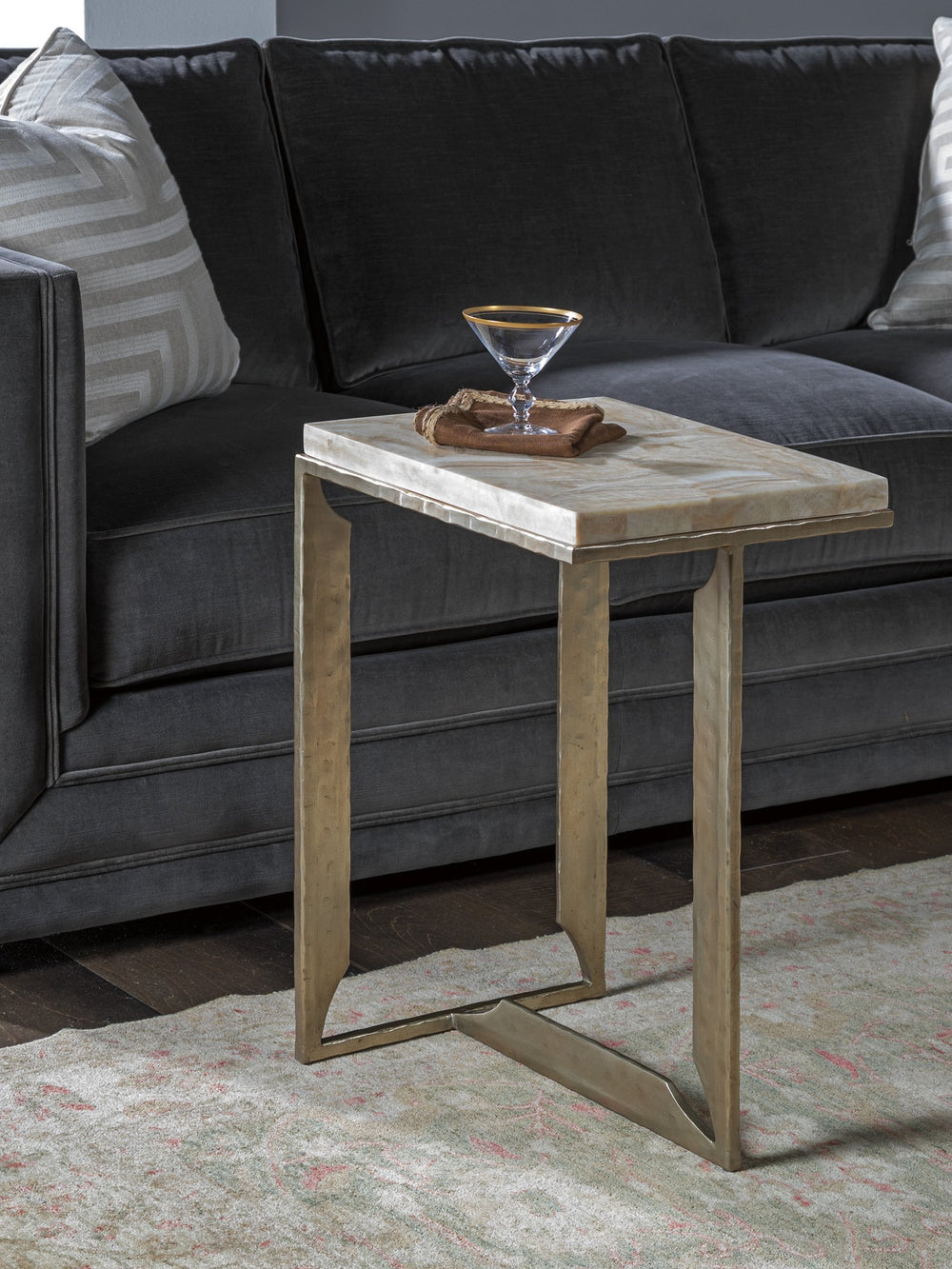 Lexington Artistica Home Woodrow Spot Table - Unique Hand-forged Iron Base With Stunning Fossilized Wood Stone Top Design Bronze Wood 2318-950