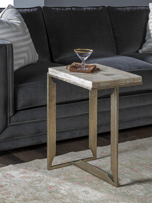 Lexington Artistica Home Woodrow Spot Table - Unique Hand-forged Iron Base With Stunning Fossilized Wood Stone Top Design Bronze Wood 2318-950