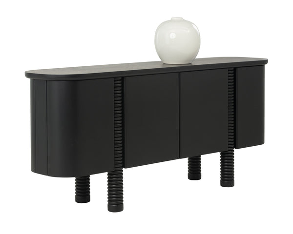 Sunpan Magnus Sideboard - Modern Black Oak Storage Solution With Soft-close Doors & Stylish Round Edges Black Wood 111952