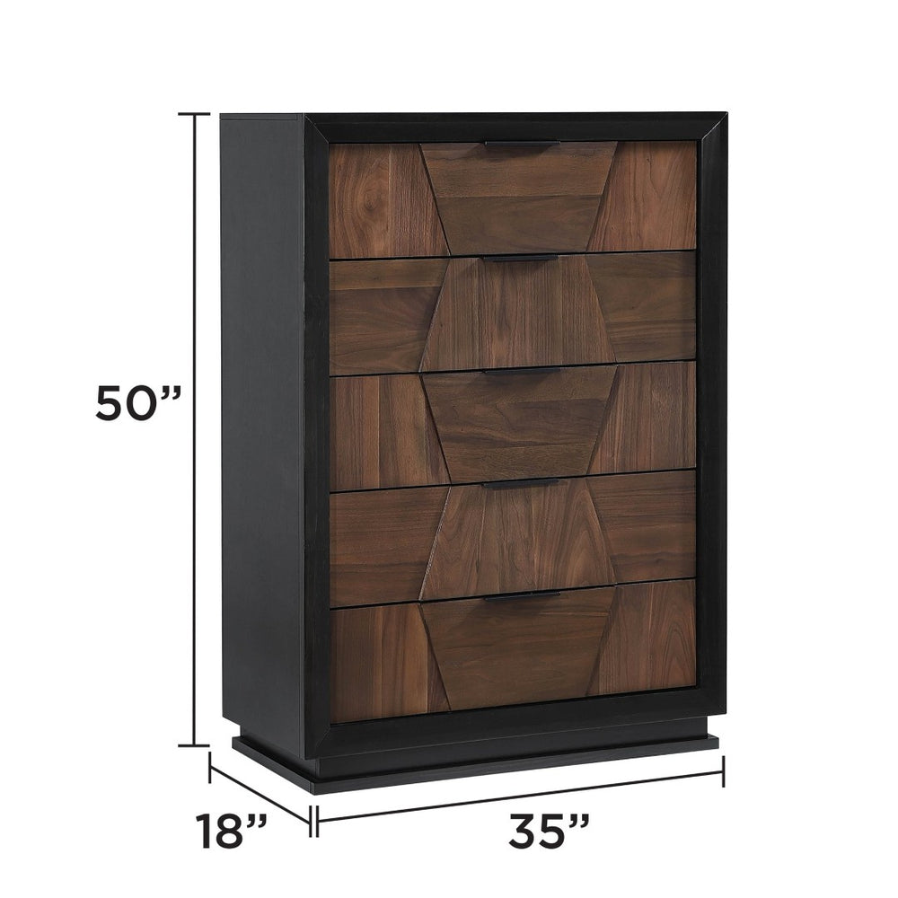 English Elm Houston 5-drawer Tall Chest Walnut Panels Black Frame Bedroom Storage Modern B009P345874