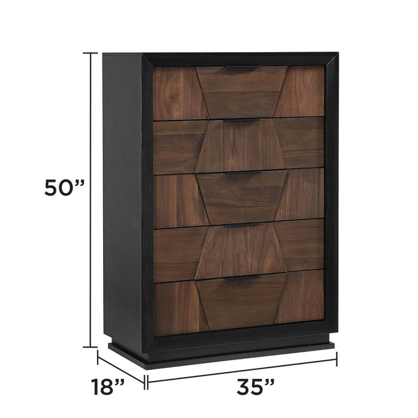 English Elm Houston 5-drawer Tall Chest Walnut Panels Black Frame Bedroom Storage Modern B009P345874
