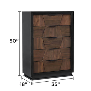English Elm Houston King Bedroom Set Walnut Espresso Wood with Geometric Panel Headboard 5 Piece B009S01699