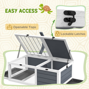 English Elm Pawhut Fir Wood Tortoise Enclosure Two Zone Habitat with Lamp Holder and Waterproof Trays W2225P173734