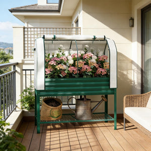 English Elm Outdoor Self Watering Raised Planter Box with Trellis Rattan Style Patio Garden Bed T3971P468158