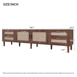 English Elm 78 Inch Rattan Media Console with Pine Legs Four Drawers Modern Living Room Tv Stand N710P365048P