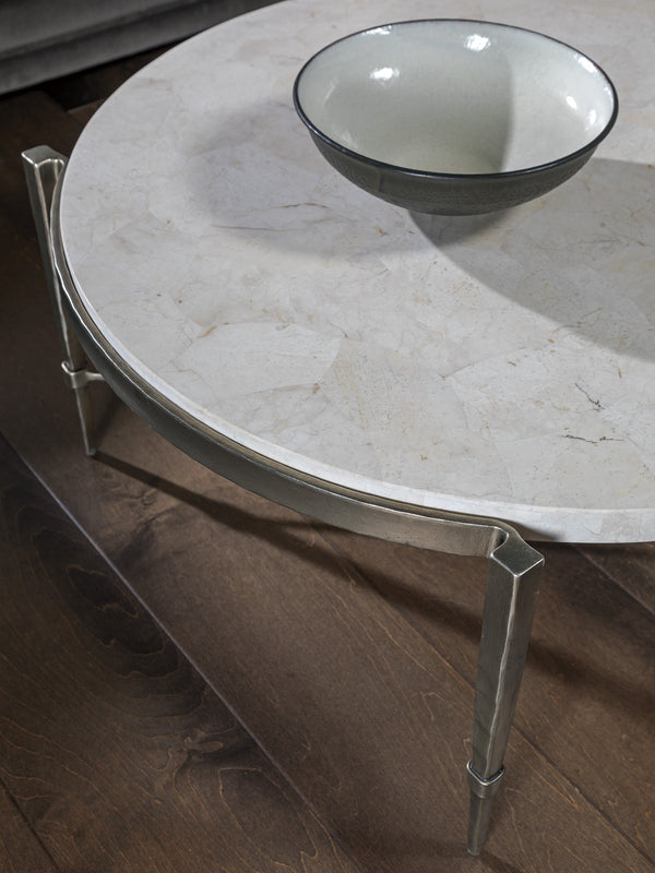 Lexington Artistica Home Percival Cocktail Table - Hand-forged Iron Base With Unique White Agate Fossilstone Top Design Champagne Wood 2319-943