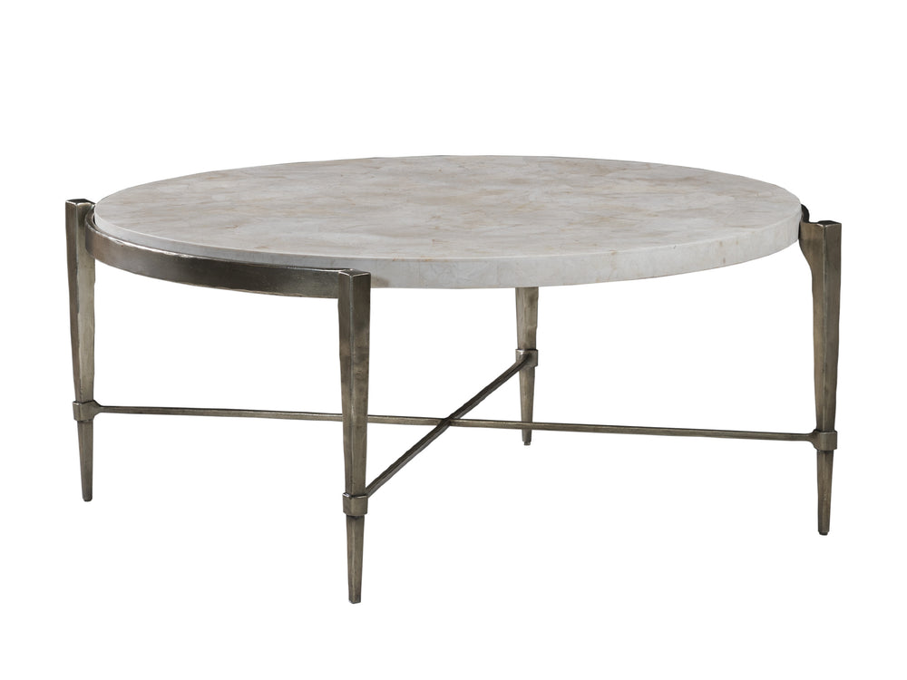 Lexington Artistica Home Percival Cocktail Table - Hand-forged Iron Base With Unique White Agate Fossilstone Top Design Champagne Wood 2319-943