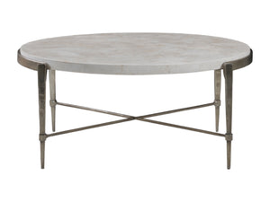 Lexington Artistica Home Percival Cocktail Table - Hand-forged Iron Base With Unique White Agate Fossilstone Top Design Champagne Wood 2319-943