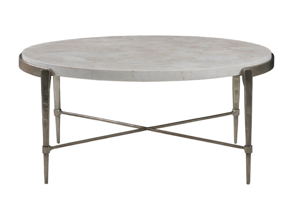Lexington Artistica Home Percival Cocktail Table - Hand-forged Iron Base With Unique White Agate Fossilstone Top Design Champagne Wood 2319-943