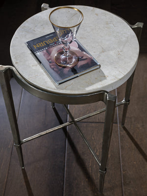 Lexington Artistica Home Percival Accent Table - Hand-forged Iron Base With Unique White Agate Fossilstone Top Design Champagne Wood 2319-950