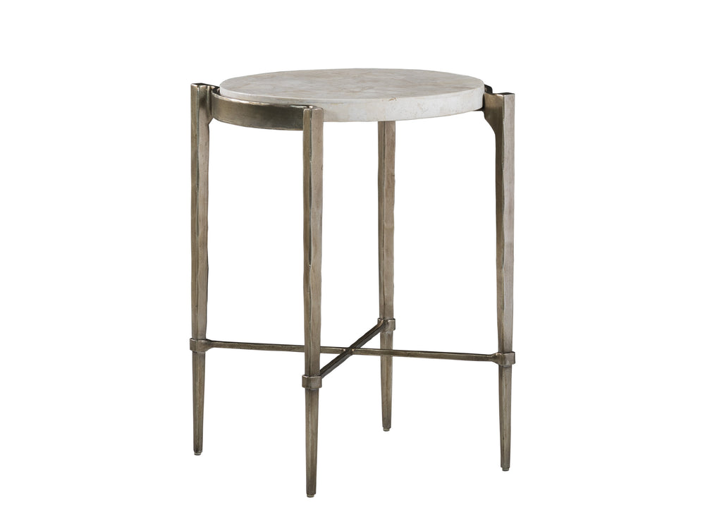 Lexington Artistica Home Percival Accent Table - Hand-forged Iron Base With Unique White Agate Fossilstone Top Design Champagne Wood 2319-950