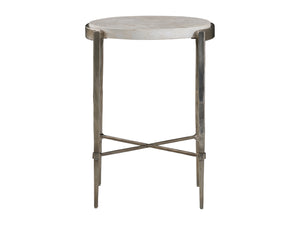 Lexington Artistica Home Percival Accent Table - Hand-forged Iron Base With Unique White Agate Fossilstone Top Design Champagne Wood 2319-950